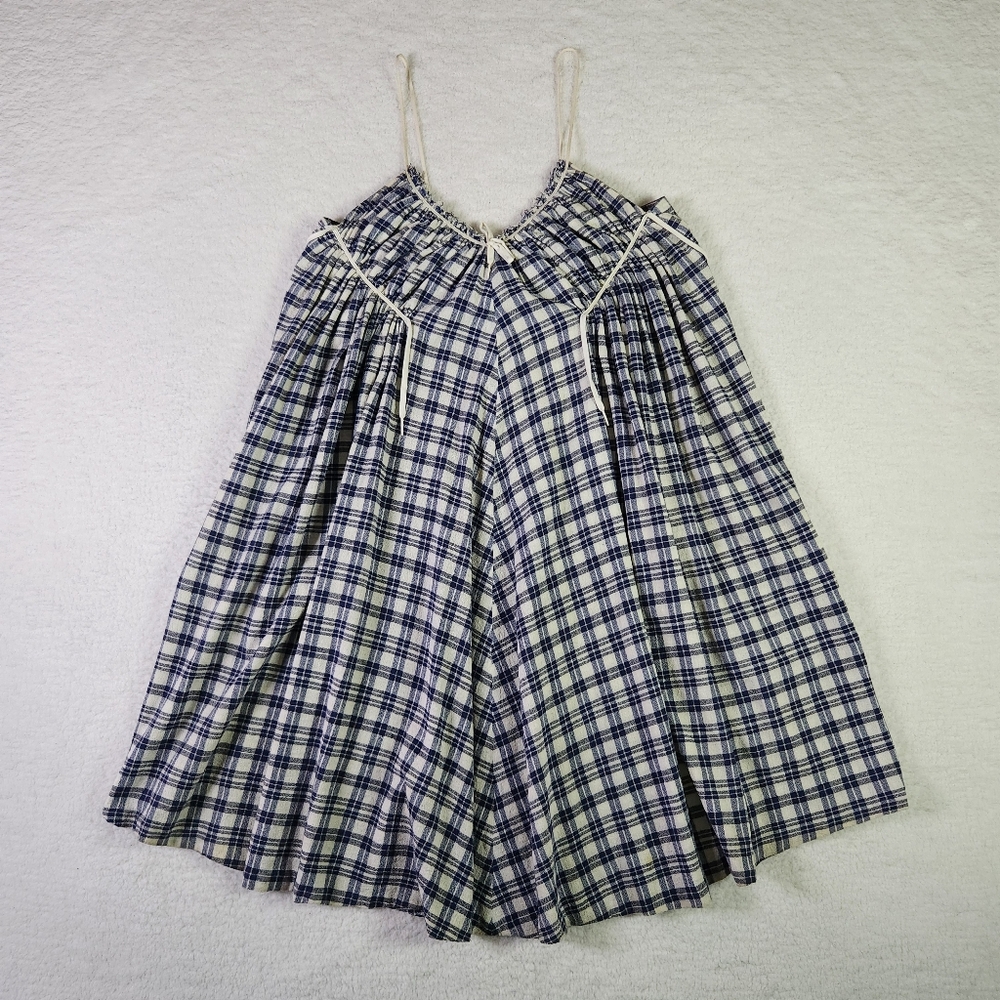 A Detacher VINTAGE Apron Dress Womens 4 Blue White Plaid Designer Made in USA